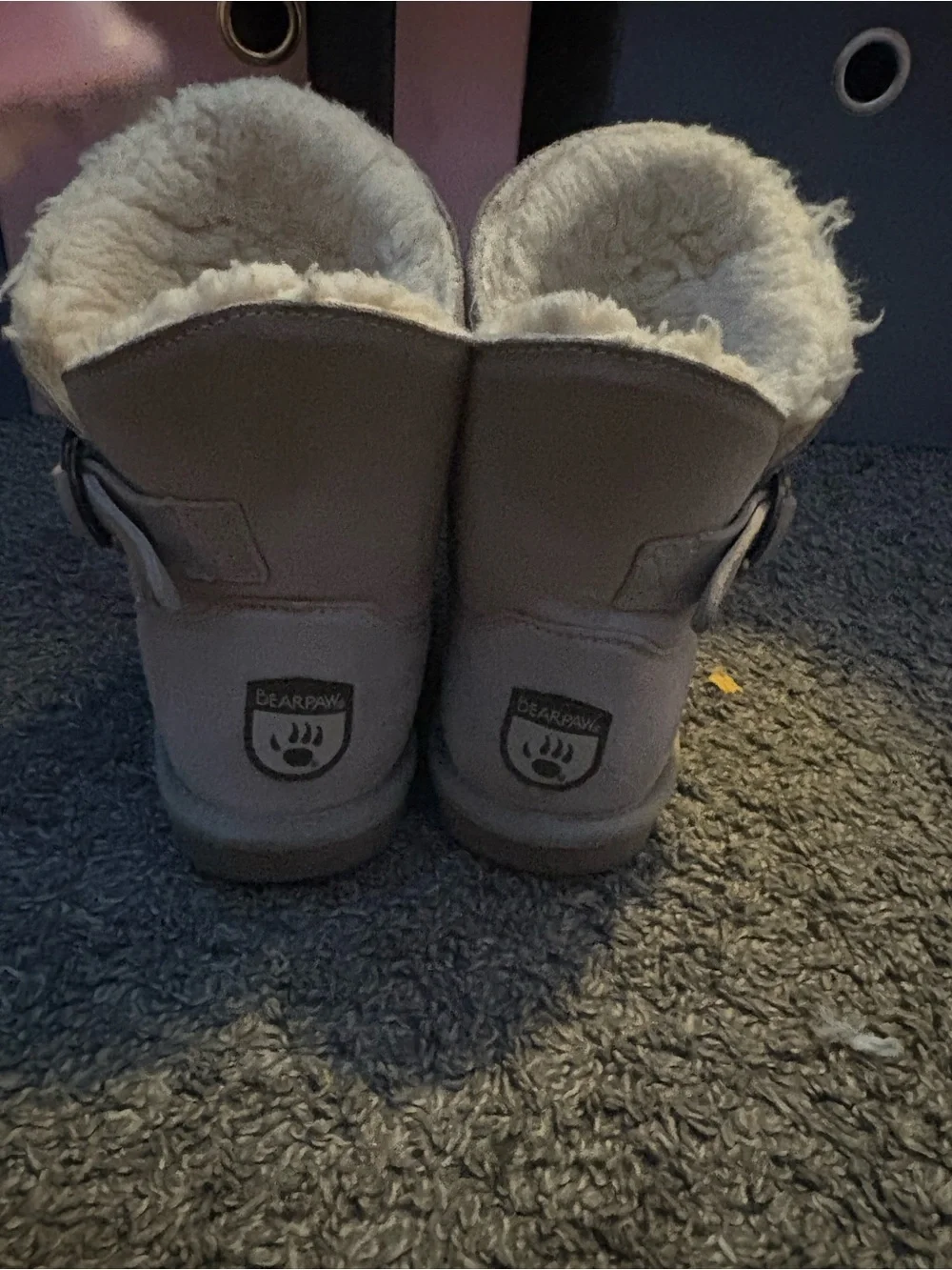 BearPaw Grey Suede Shearling Lined Short Booties